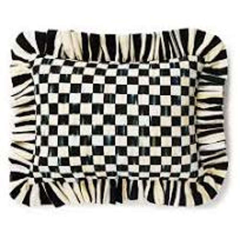 NEW Mackenzie-Childs Courtly Check Ruffle Lumbar Pillow 14x18